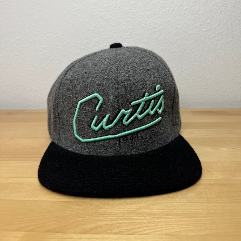 Curtis 1941 Wool Blend Snapback Hat Grey Black Mint Green Leather Strapback I21